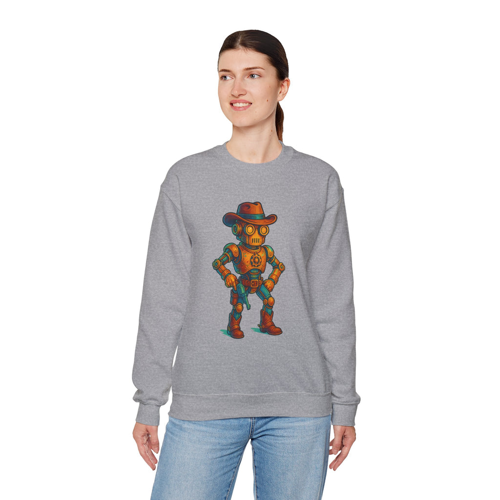 Steampunk Cowboy Robot Crewneck Sweatshirt | Retro Western Robot Artwork