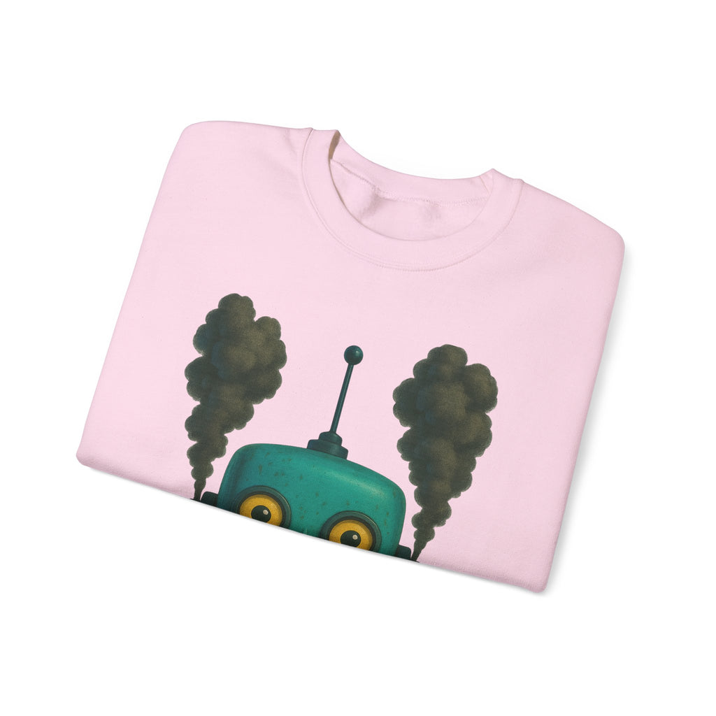 Smoking Robot Graphic Unisex Sweatshirt, Cozy Crewneck Top