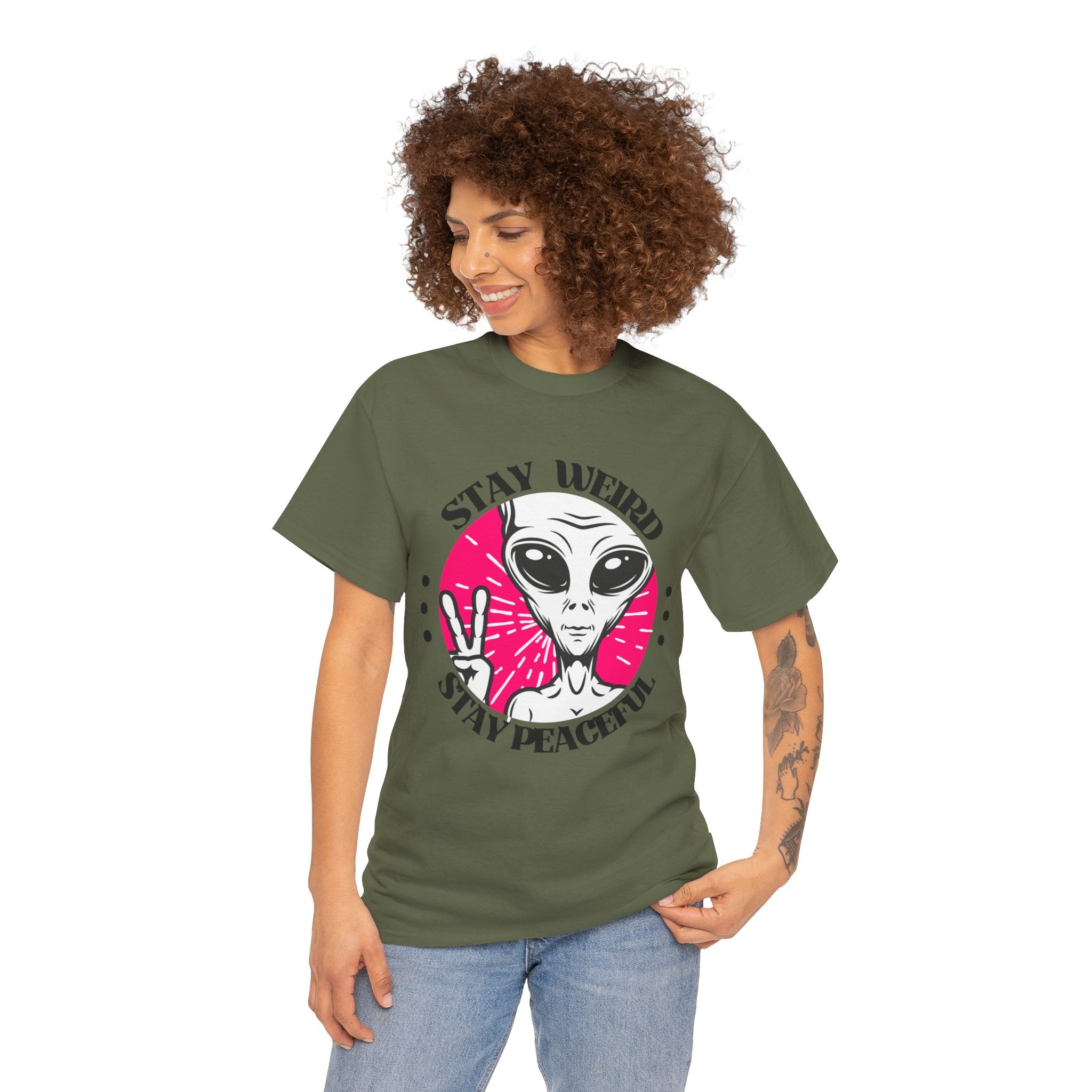 Stay Weird Stay Peaceful -Galaxy Vibes Unisex Tee -  Alien Tee, Sci-Fi Fashion