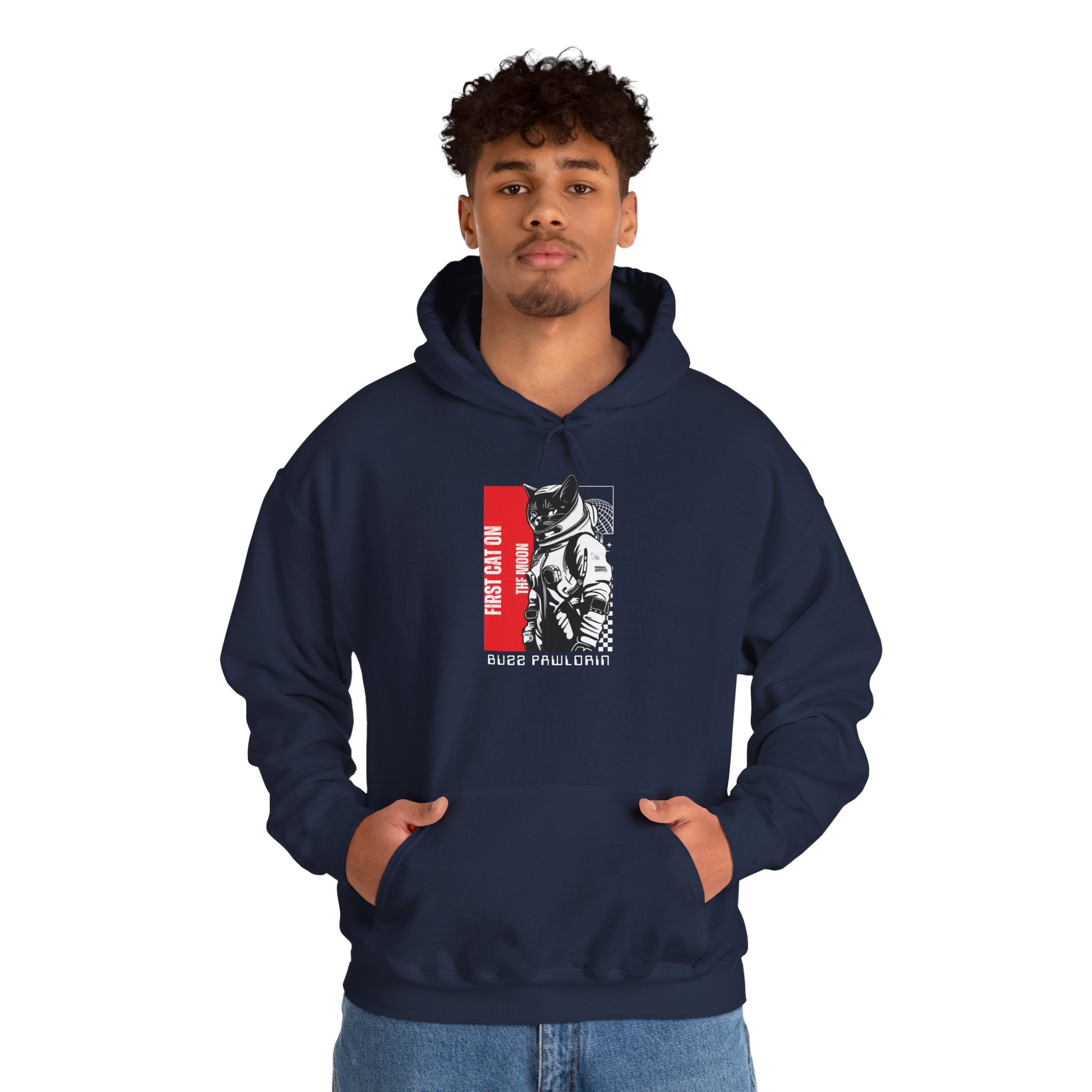 First Cat on the Moon Buzz Pawldrin Astronaut Graphic Unisex Hoodie,