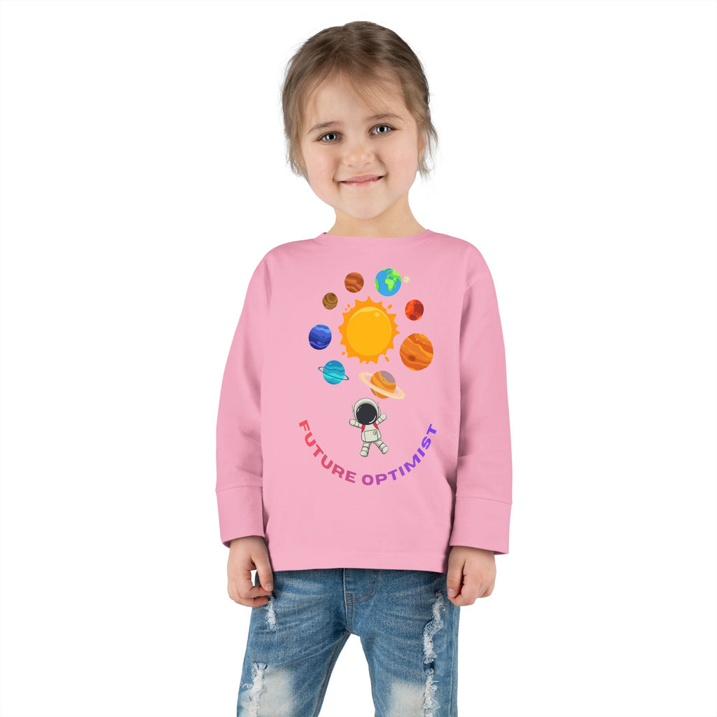 Future Optimist Astronaut toddler long sleeve tee | Solar System planets design