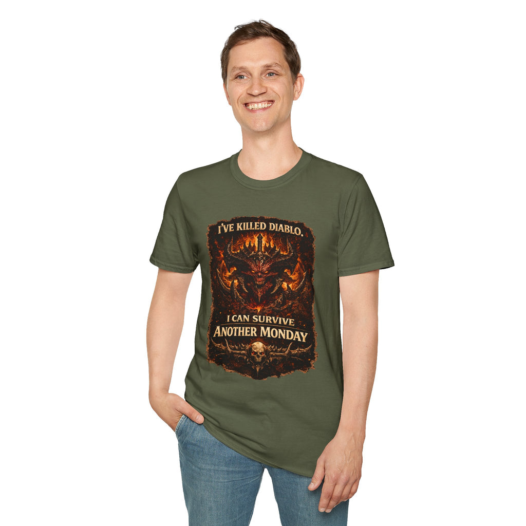 Diablo Demon Skull I Can Survive Another Monday T-Shirt