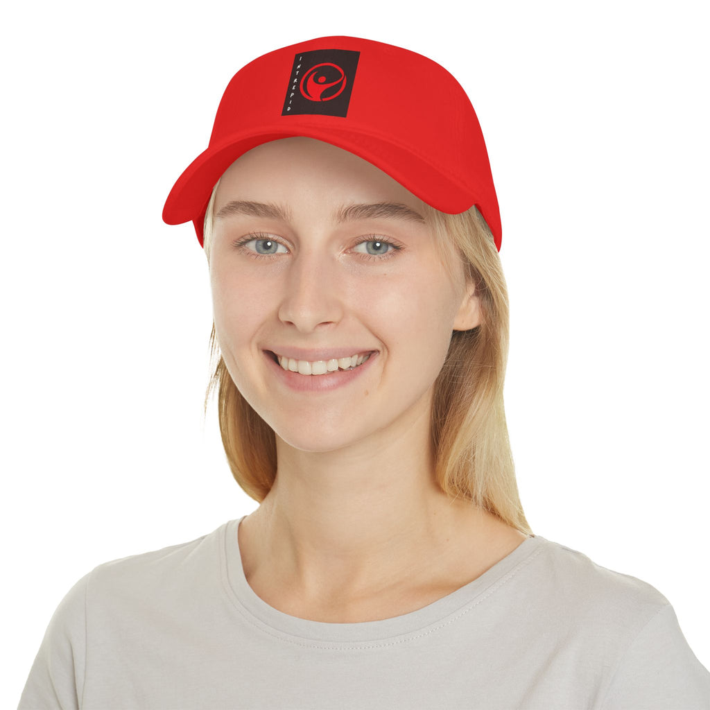 Intrepid Red Circular Logo Baseball Cap | Minimal Emblem, Black Square Patch
