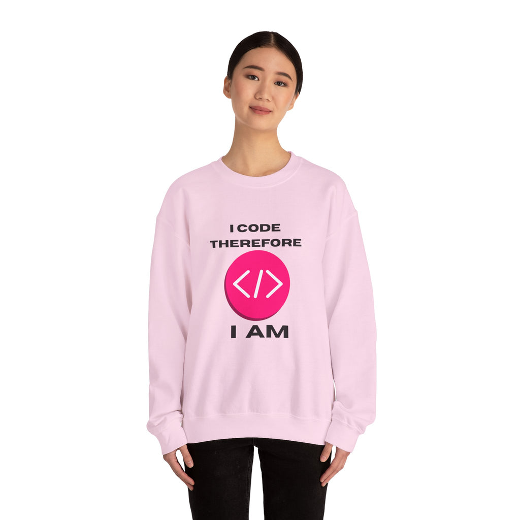 I Code Therefore I Am Crewneck Sweatshirt – Coding Humor Apparel