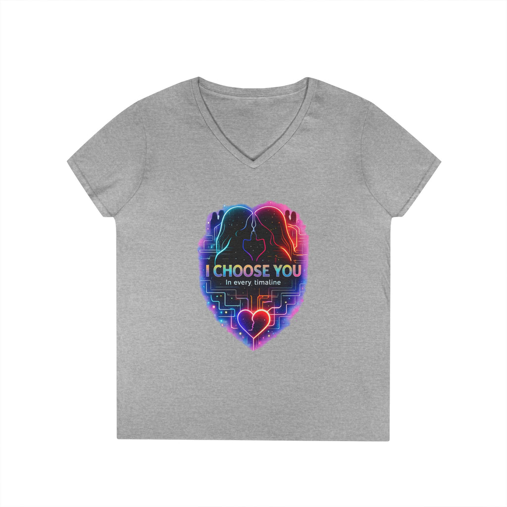I Choose You in Every Timeline Heart Graphic Women's V-Neck T-Shirt | Neon Retro LGBTQ Love