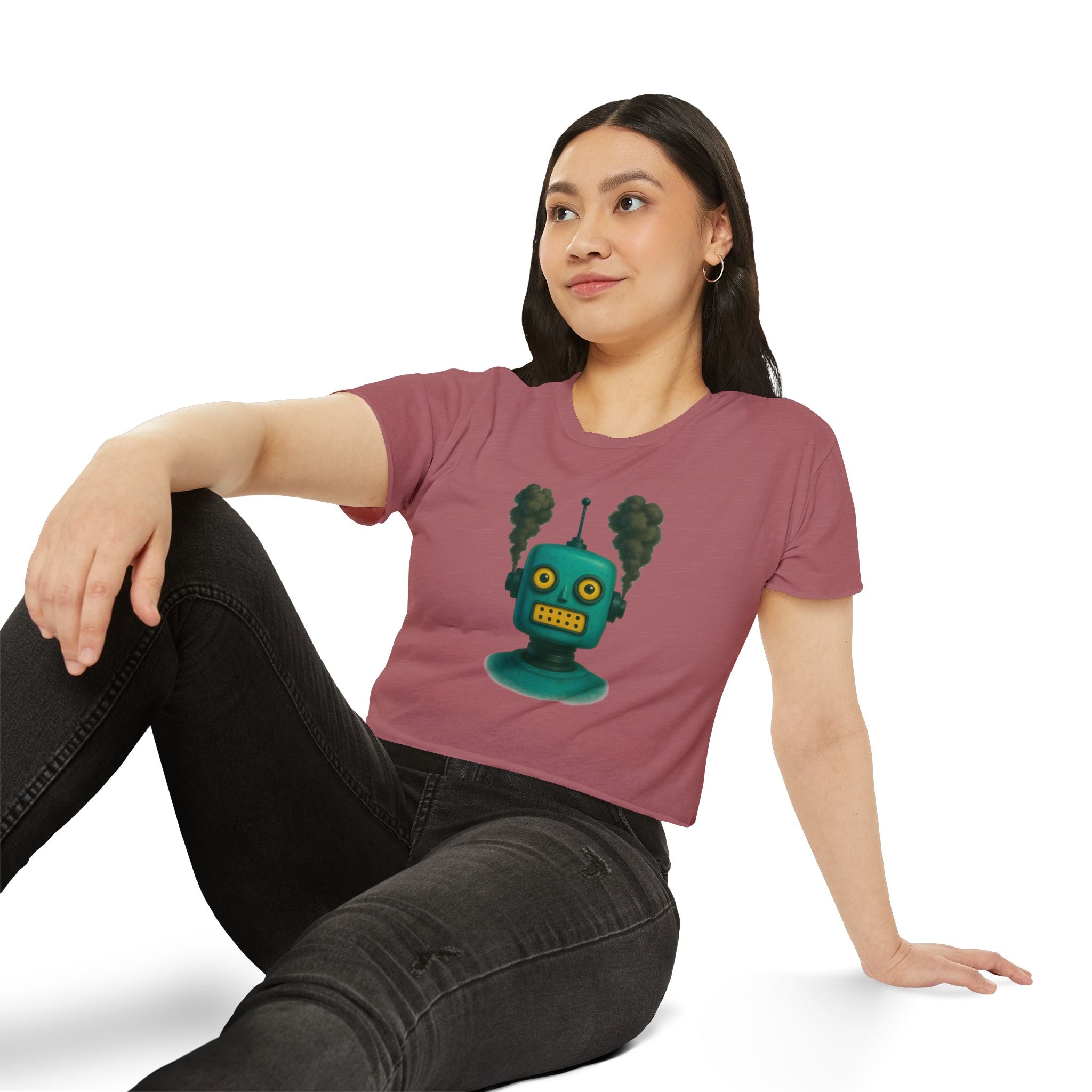 Green Retro Robot Head crop top | Steam-punk robot graphic