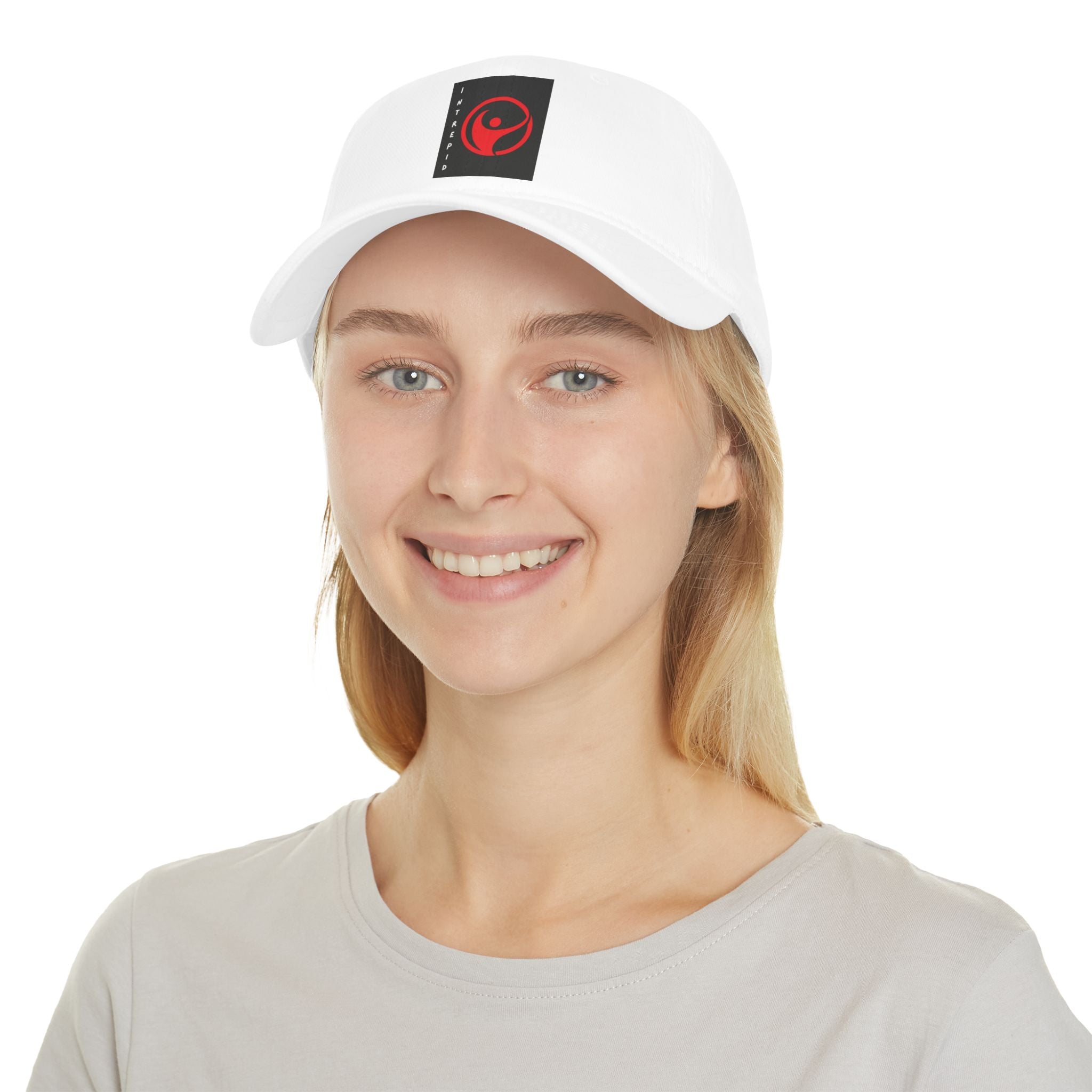 Intrepid Red Circular Logo Baseball Cap | Minimal Emblem, Black Square Patch