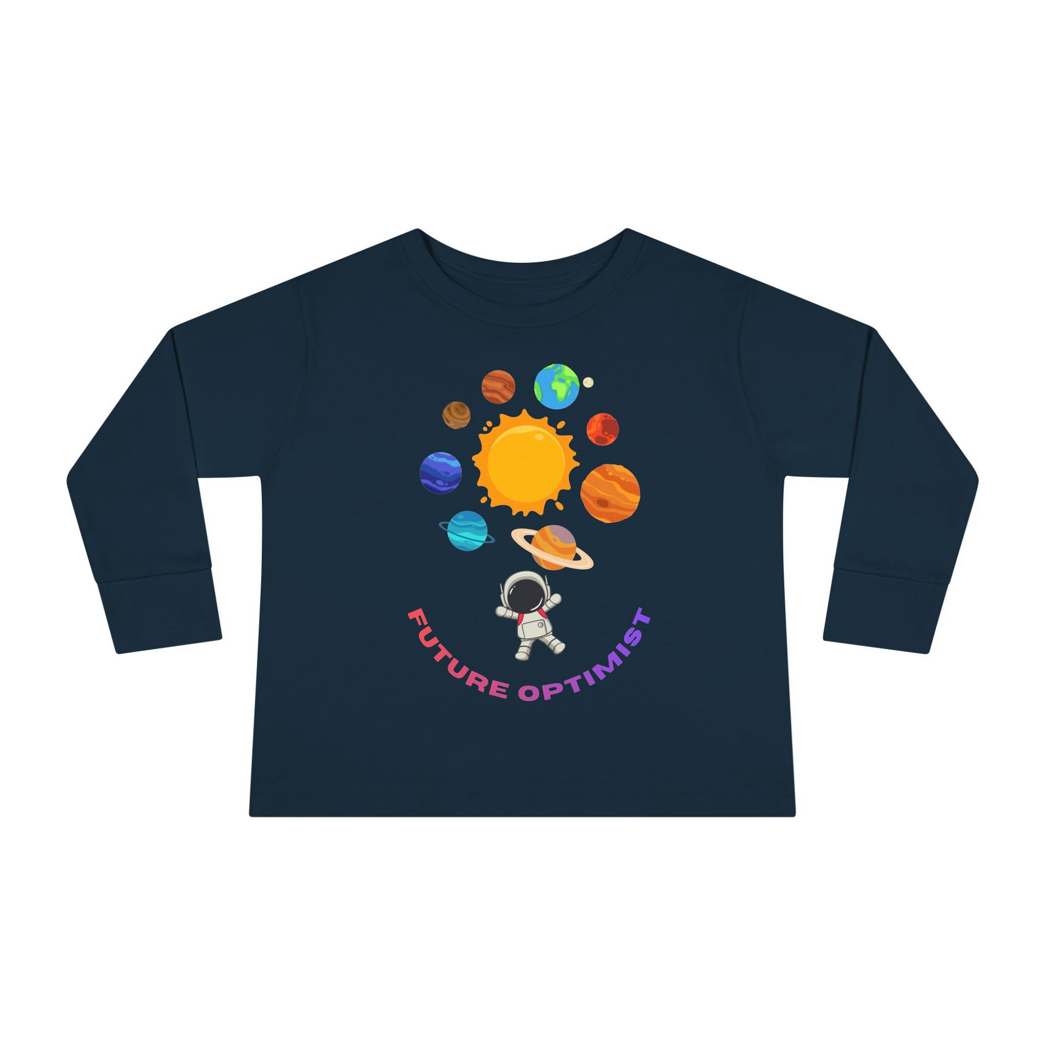 Future Optimist Astronaut toddler long sleeve tee | Solar System planets design