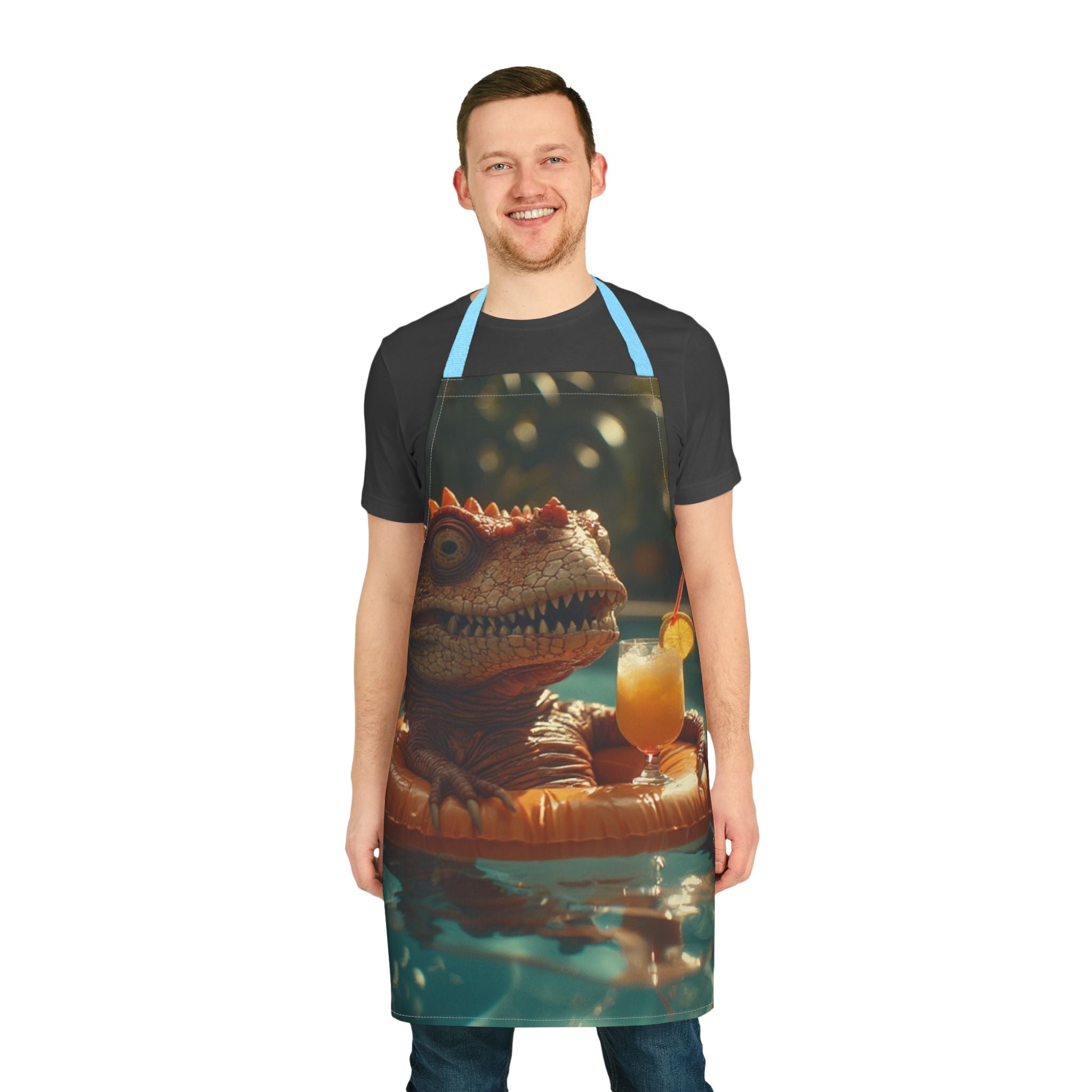Apron with Colada Rex in a Pool Float with Drink