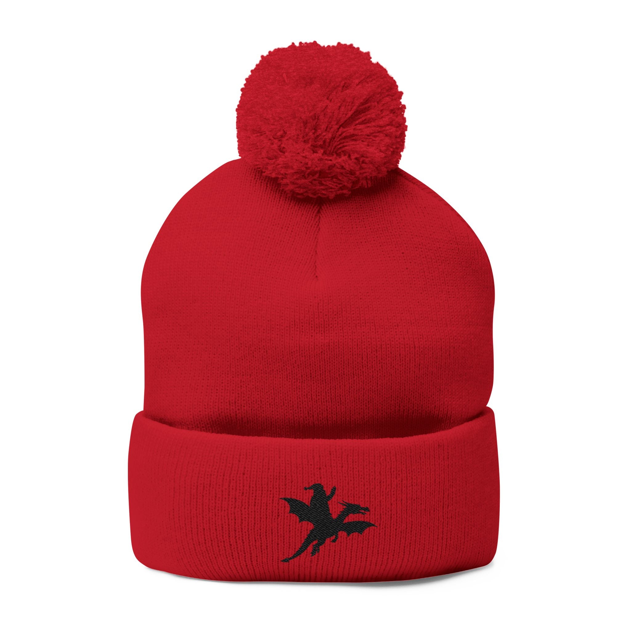 Santa on a Dragon Embroidered Pom-Pom Beanie | Knit Cap