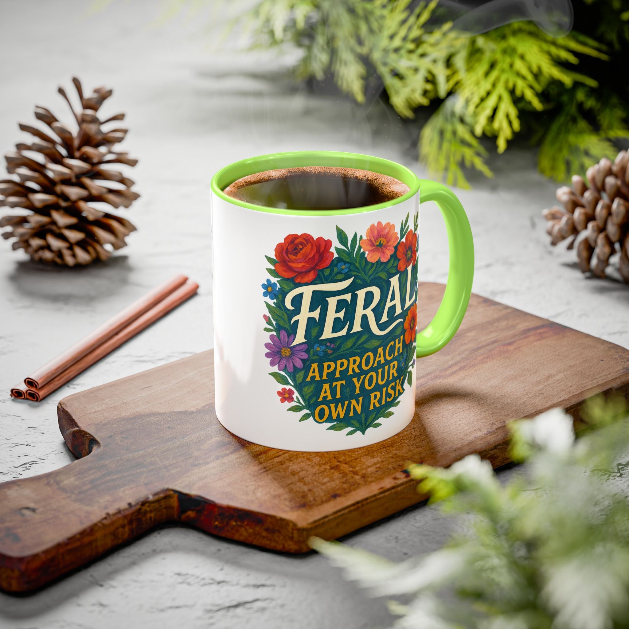 Feral Approach at Your Own Risk Mug | Floral Illustration, Ceramic Coffee Cup