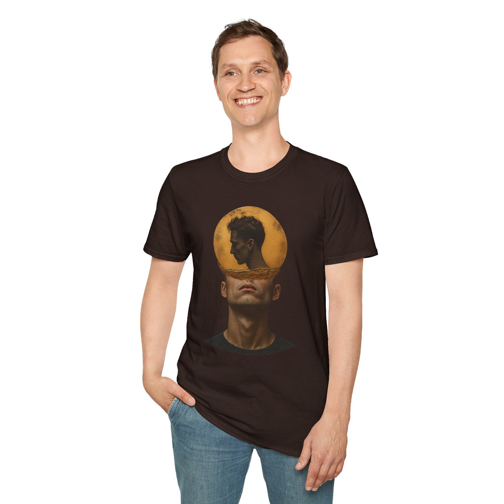 Surreal Double Portrait T-Shirt | Abstract Head Silhouette, Moon Circle