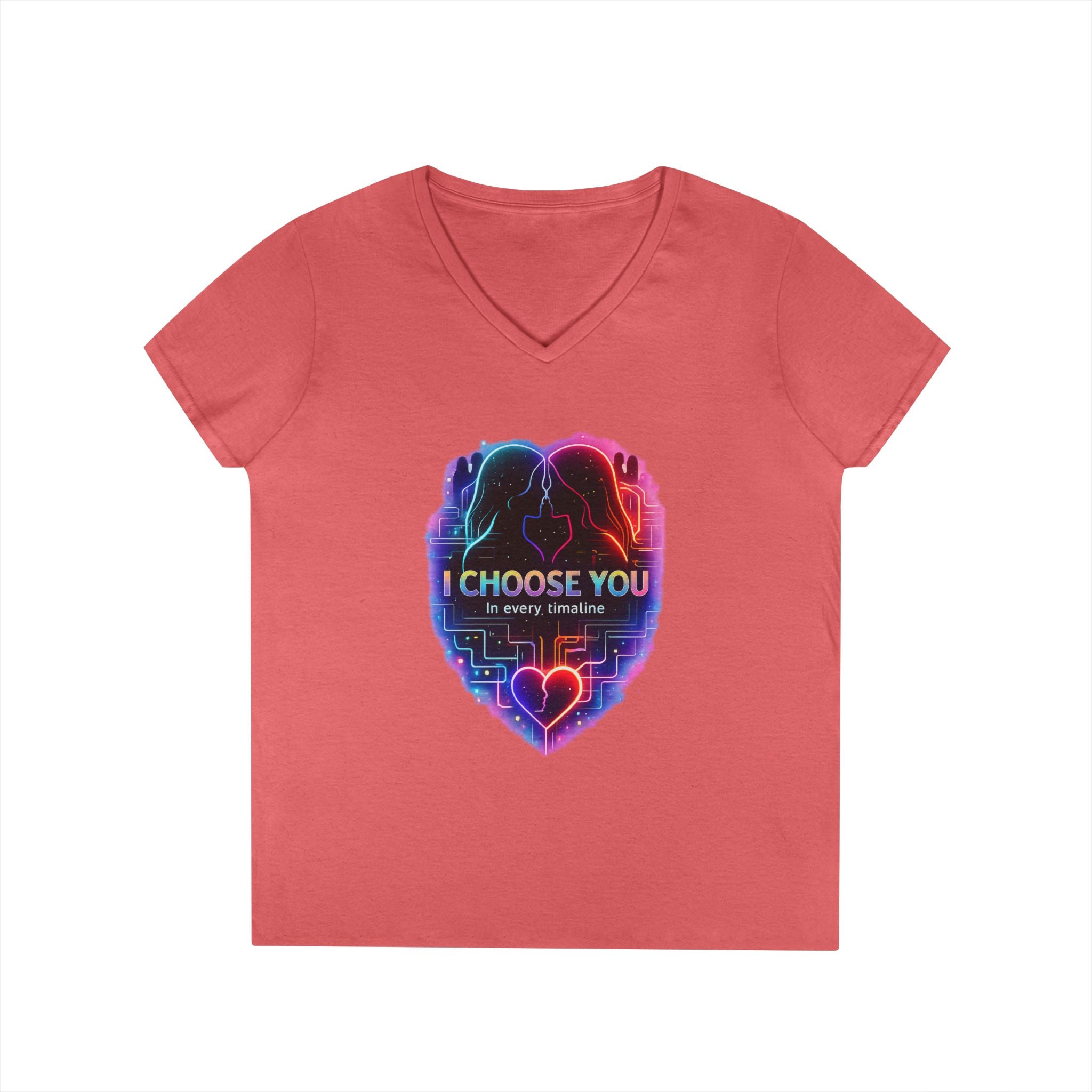 I Choose You in Every Timeline Heart Graphic Women's V-Neck T-Shirt | Neon Retro LGBTQ Love