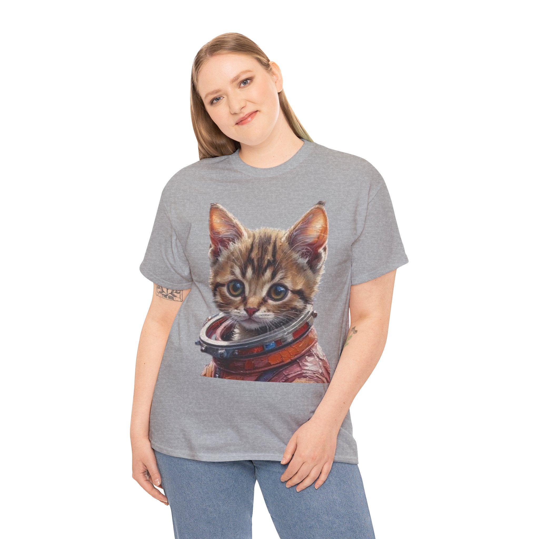 Astronaut Kitty Unisex Heavy Cotton Tee, Cute Cat Shirt, Animal lover gift, Space themed apparel, Funny cat t-shirt, Unique cat design
