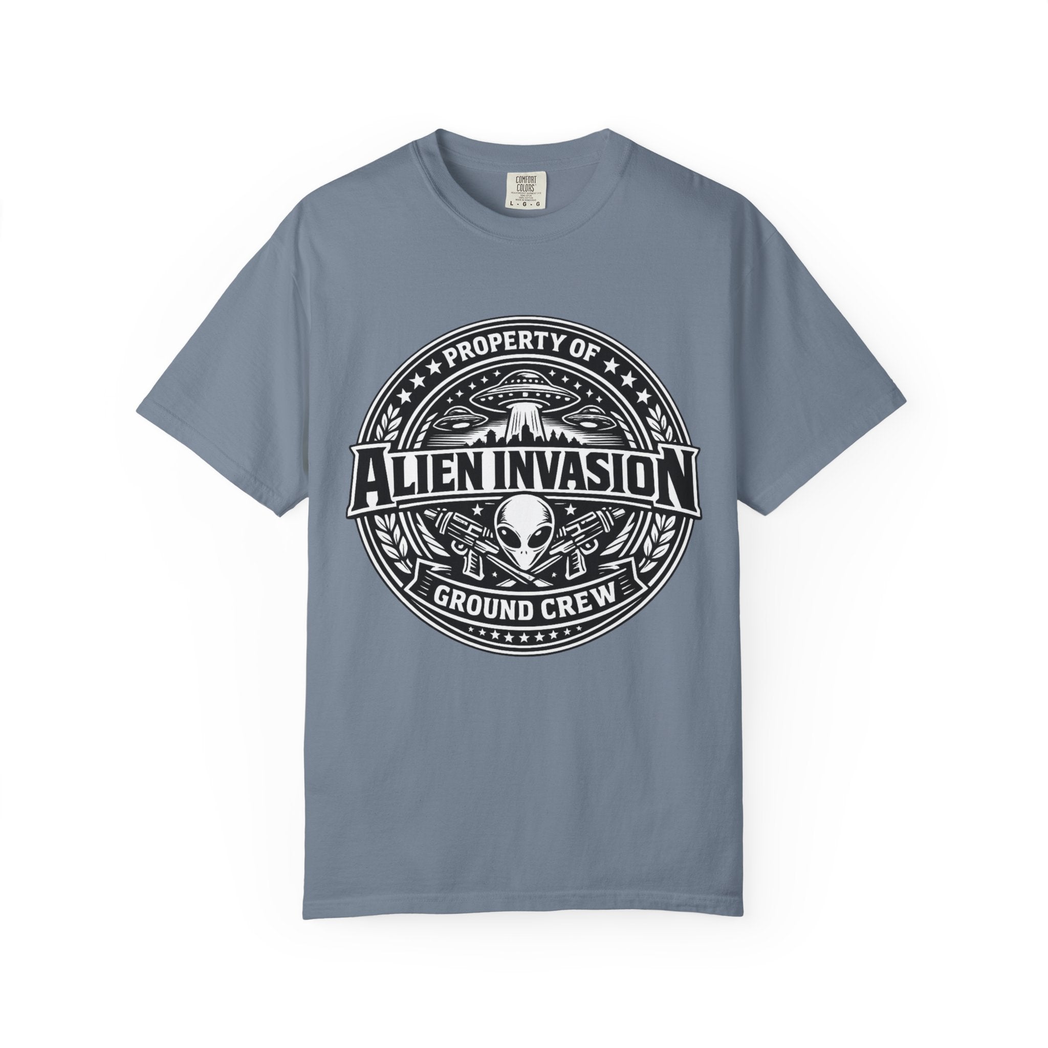 Alien Invasion Ground Crew T-Shirt | UFO Badge Graphic, Comfort Colors tee
