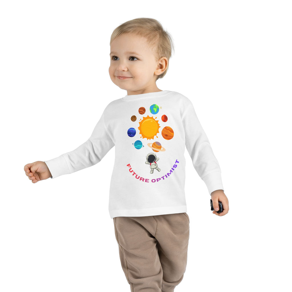 Future Optimist Astronaut toddler long sleeve tee | Solar System planets design
