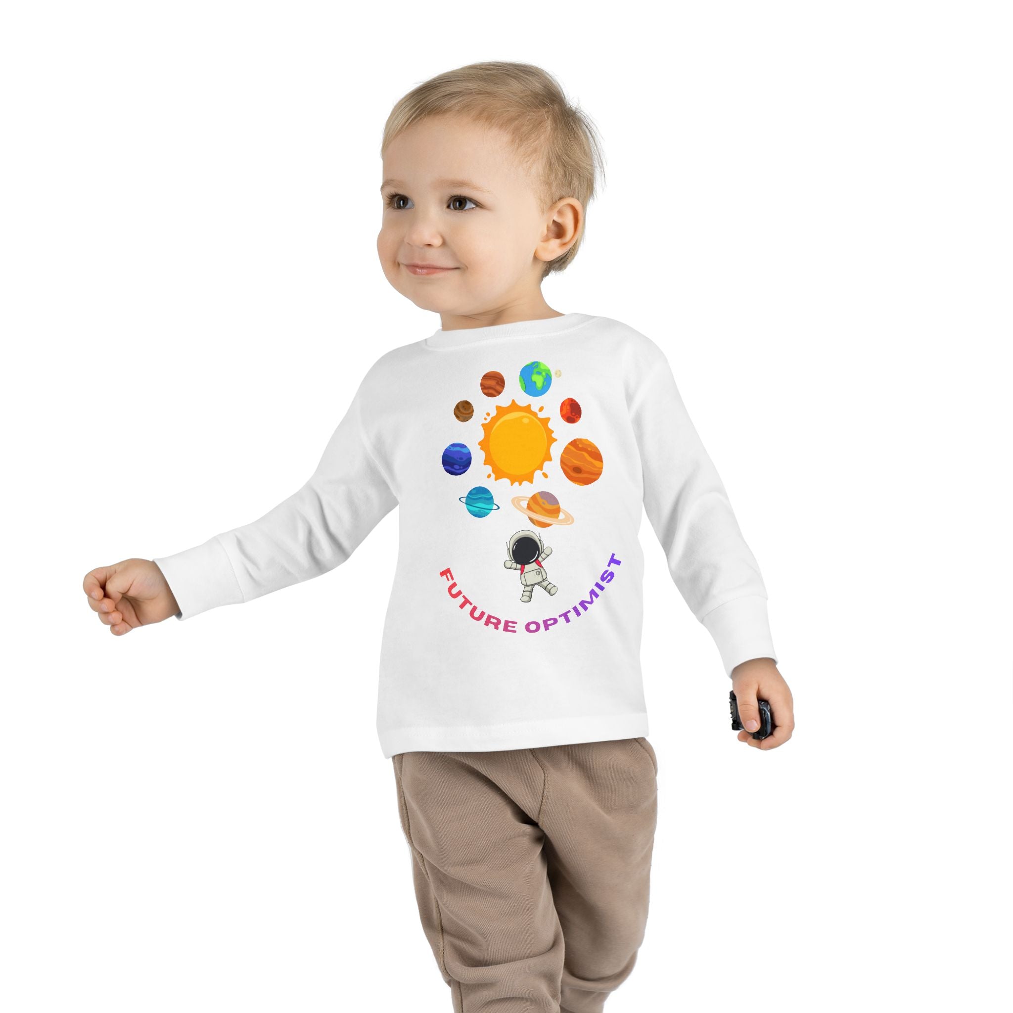 Future Optimist Astronaut toddler long sleeve tee | Solar System planets design