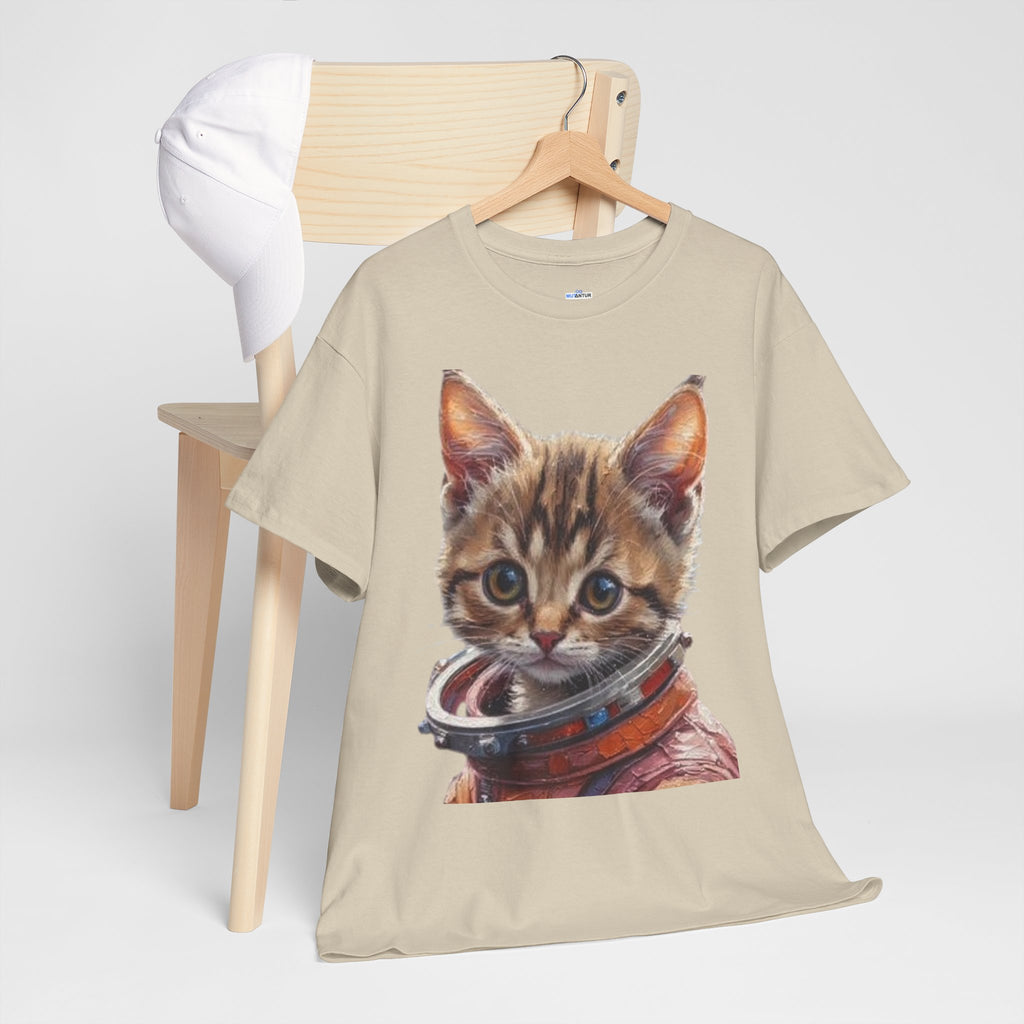 Astronaut Kitty Unisex Heavy Cotton Tee, Cute Cat Shirt, Animal lover gift, Space themed apparel, Funny cat t-shirt, Unique cat design