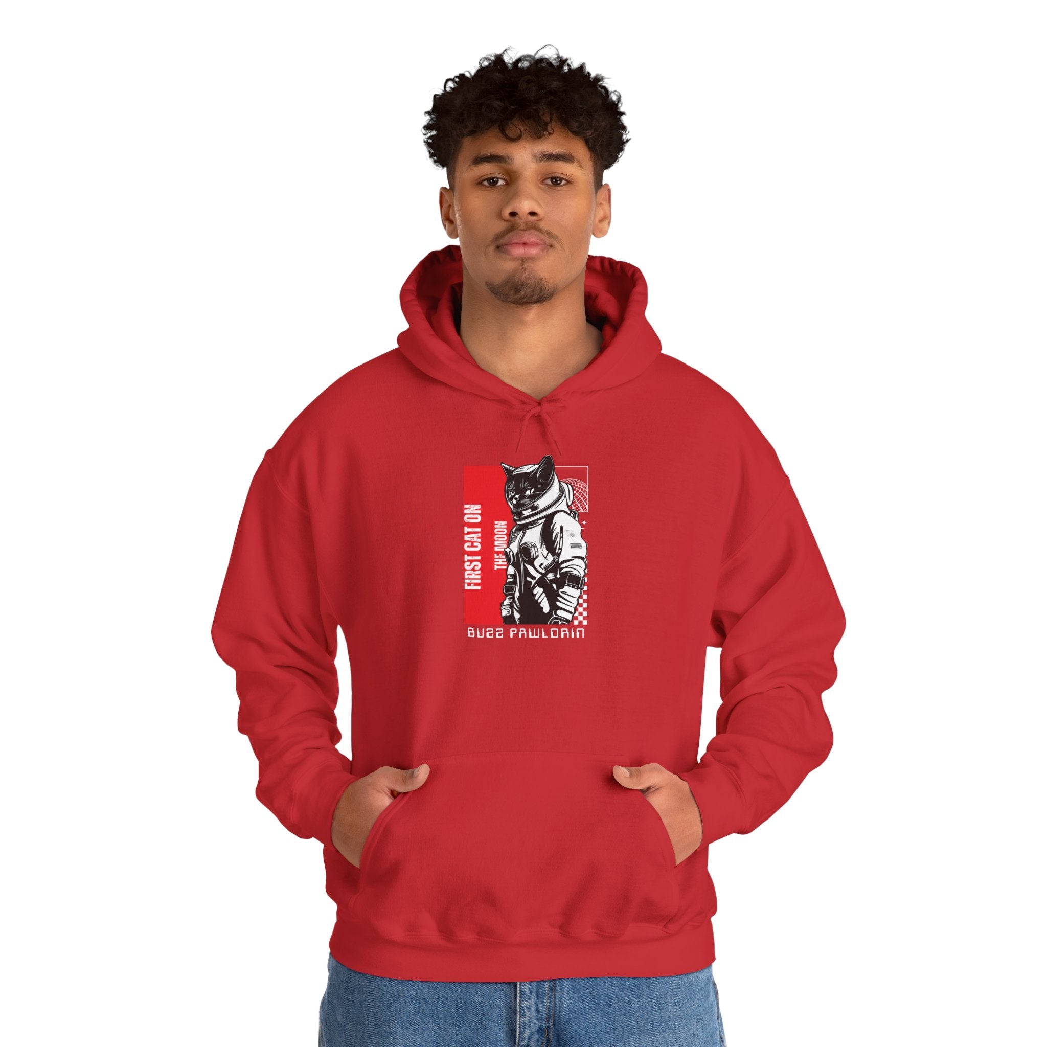 First Cat on the Moon Buzz Pawldrin Astronaut Graphic Unisex Hoodie,